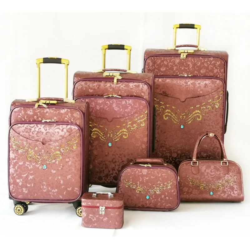 wedding pu leather eva valise on wheels trolley bag tote bag spinner buit-in wheel luggage