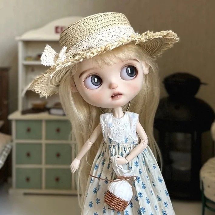 high-quality handmade 30cm 1/6 scale knitted bjd doll casual hats straw hat for blyth doll