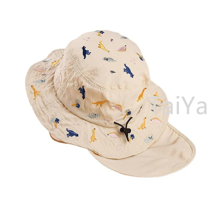 2023 весенне-летний новый Детский капюшон с вышитым динозавром для мальчиков и девочек От 2 до 6 лет детская шапочка-ведро для защиты шеи