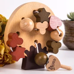 Custom Montessori early learning aids kid wooden threading board toy Montessori threaded rope intellectual building block toy