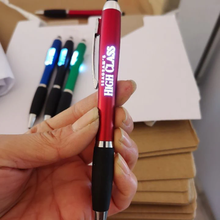 Custom LED Laser Light-Up Ballpoint Pen with Rubber Grip Stylus Plastic Pen Customised Inks for Automotive Use