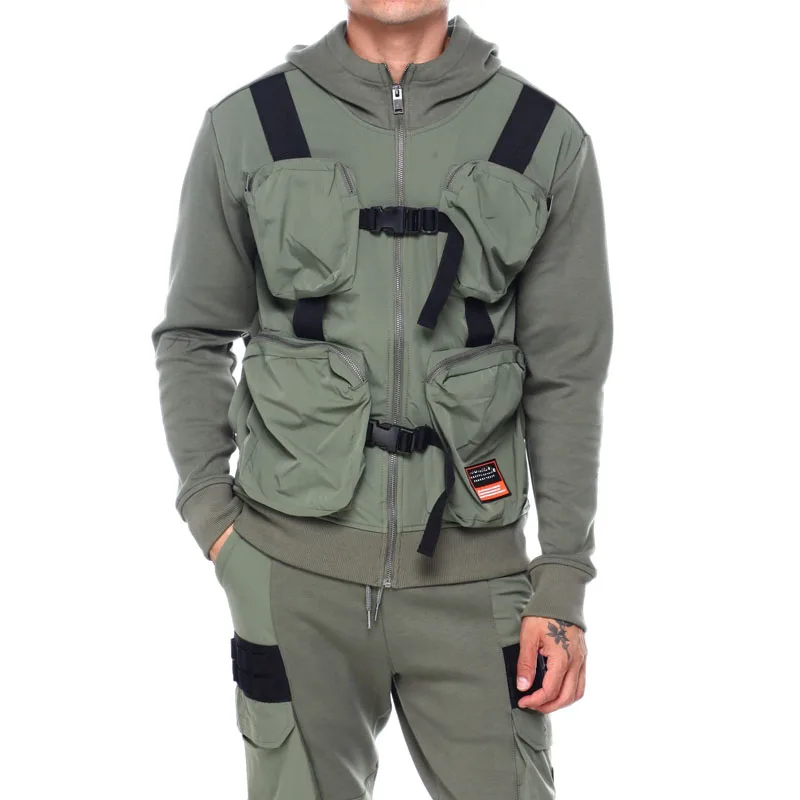 Custom Mens Clothing Combo Utility Hoodie Jacket Hoodie with Zipper Pocket on Front