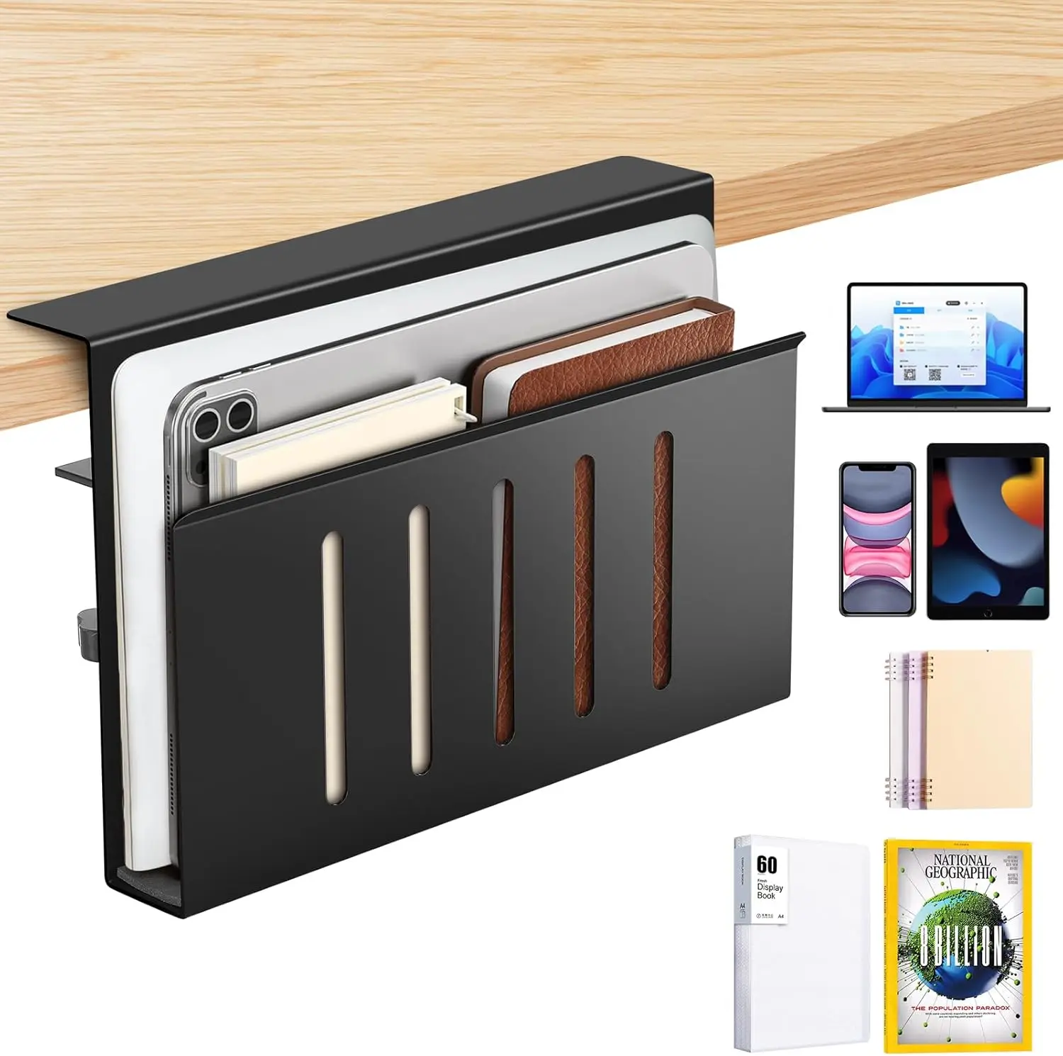 Metal Desk Side Storage Laptop Holder with Anti-Scratch Pad File Desk Organizer Drawers