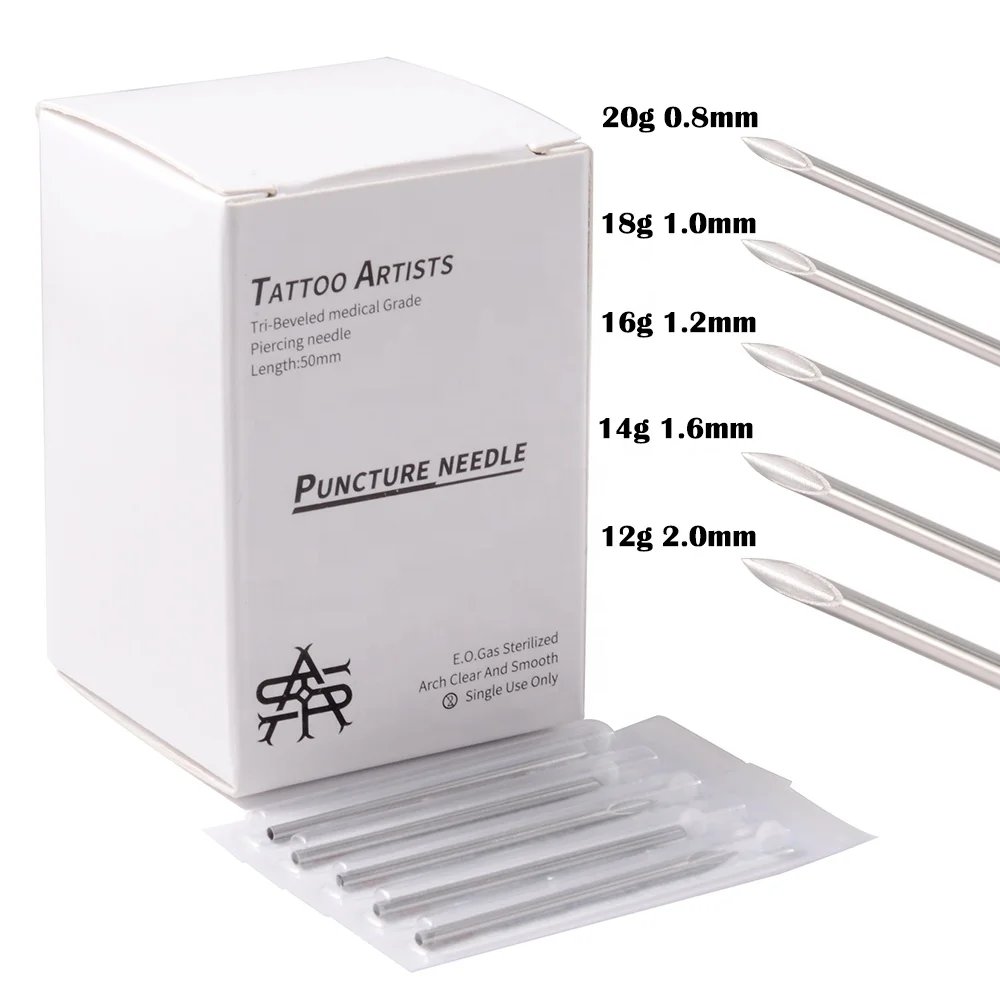 Surgical Steel Sterile Tri-Beveled Body Piercing Needle Tool PVC Bubble Pack Lip Belly Nose Tongue Tattoo Needle