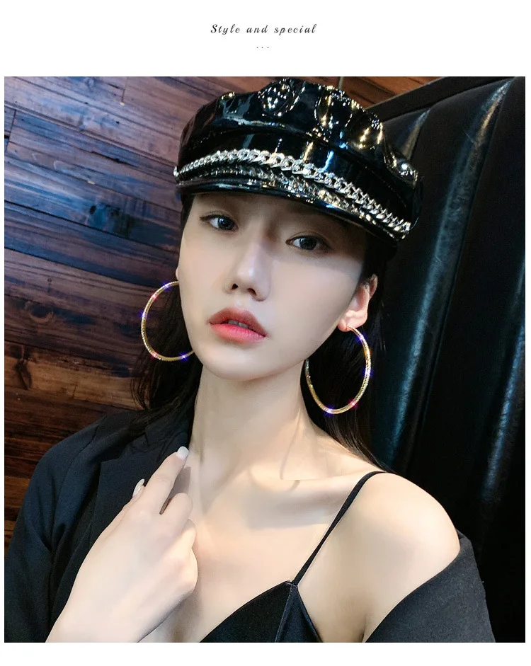  Fashion Statement Jewelry S925 Post Crystal Big Round Hoop Earrings 7.3CM Geometric Rhinestone