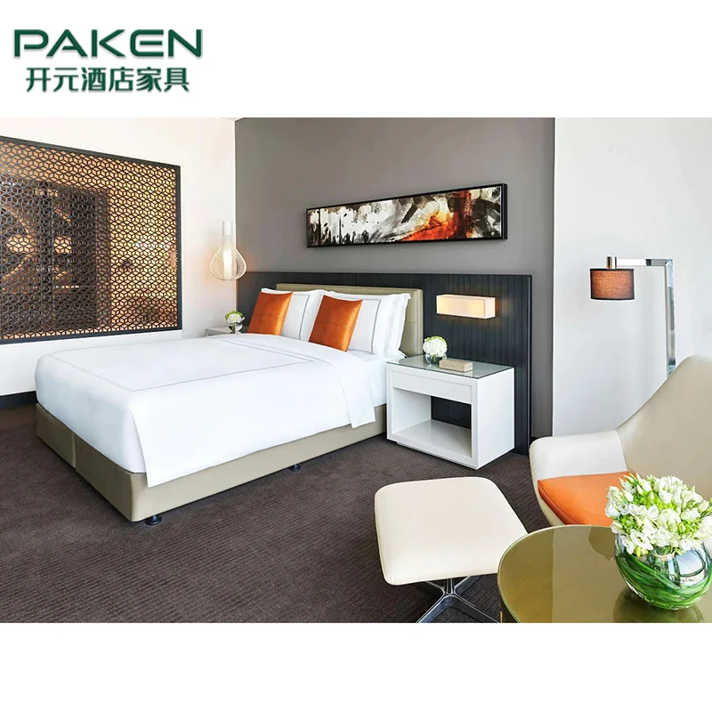 Dubai Ritz Carlton 5 Star Hotel Room Suite Wooden Headboard King Size Bed Luxury Bedroom Sets Hotel Furniture