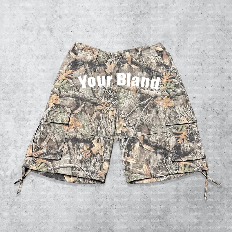 Custom Summer Baggy All Over Real Tree Digital Print Hunting Camouflage Work Pants Cavas Twill Camo Cargo Shorts Men