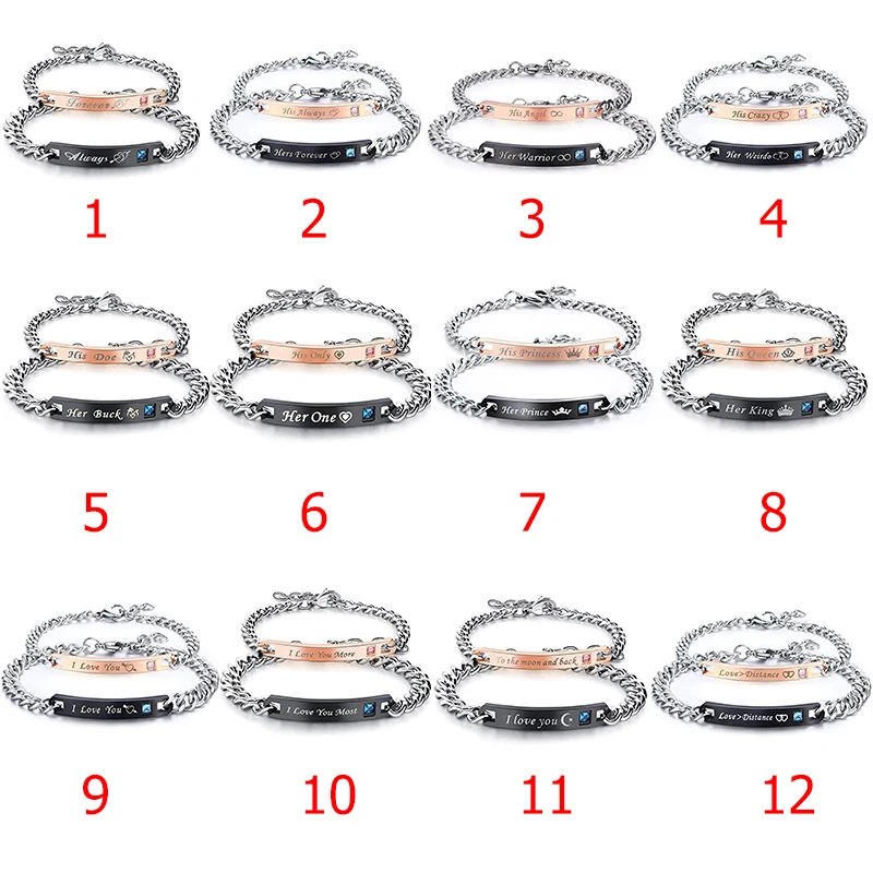 Custom 2PCS Gold plated stainless steel adjustable his and hers bracelets couple pair set crown couple  distance  bracelet