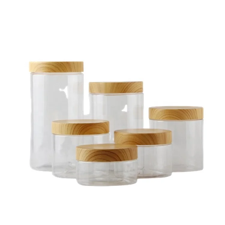 High-capacity empty plastic round storage jar hair mask container with fake bamboo lid for body lotion