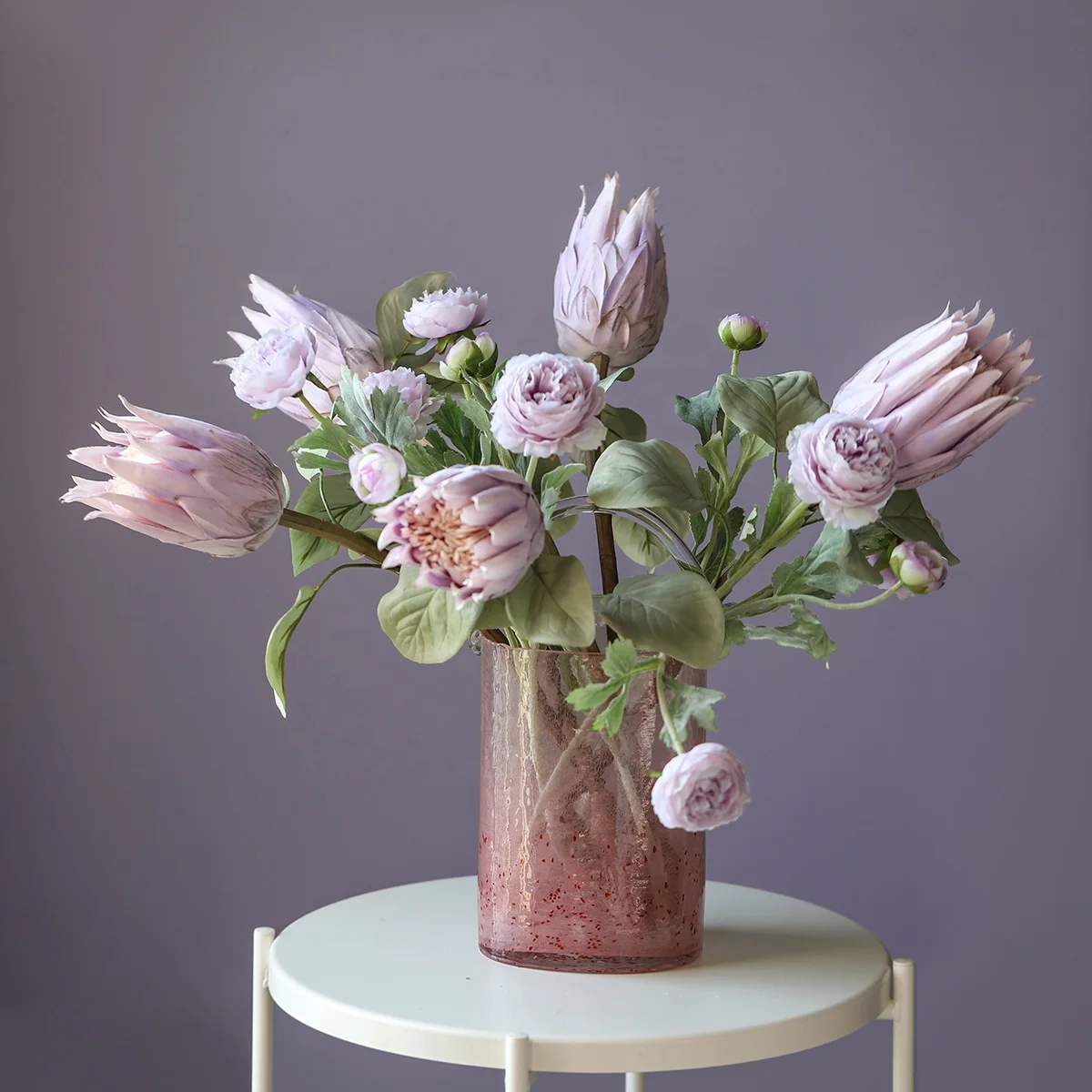 Bixuan Mouth-blown Art Glass Vase Handbag Bucket Flower Arrangement Vase Table Decor Centerpiece Pink Ceramic Powder Glass Vases