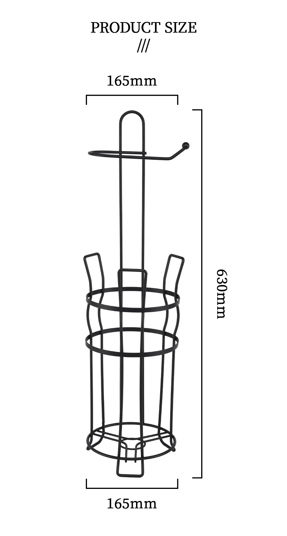 Good Price Bathroom Kitchen Hotel Black Metal Wire Holder Standing Toilet Tissue Paper Roll Holder With Handle