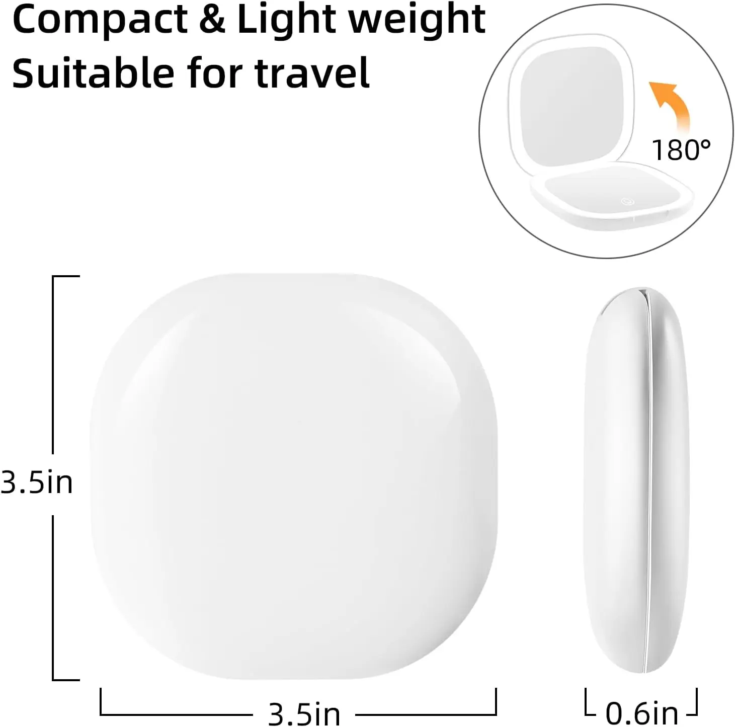 3 Colors LED Travel Makeup Mirror 1x/10x Magnifying Pocket Mirror USB Charging Folding Mirror