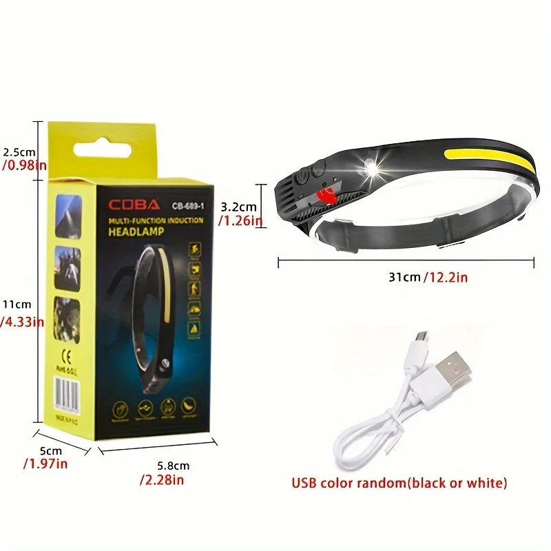 USB Rechargeable COB Headlamp Multifunctional LED Light Source Outdoor Night Running Camping Fishing Strong Light Tail Red Light