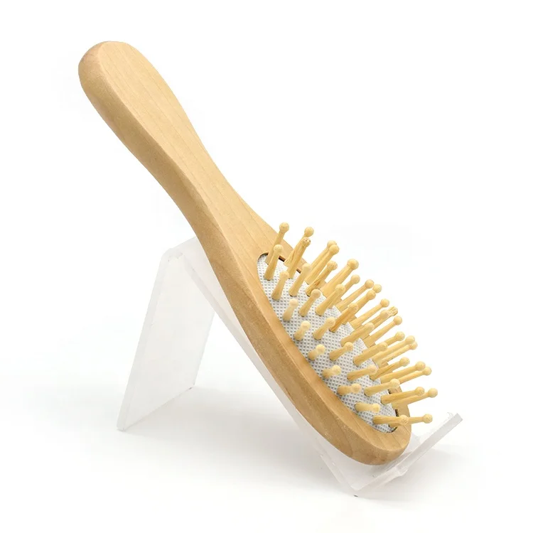 Wholesale Custom Small Portable Travel Hair Massage Brush Wooden Bristle Detangler Hairbrush For Detangling Women