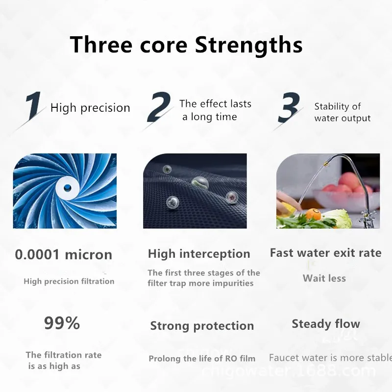 Under Sink TDS Filter Life Display Self Clean Water Filter OEM ODM 400G 600G 800G Large Flow RO Water Purifier