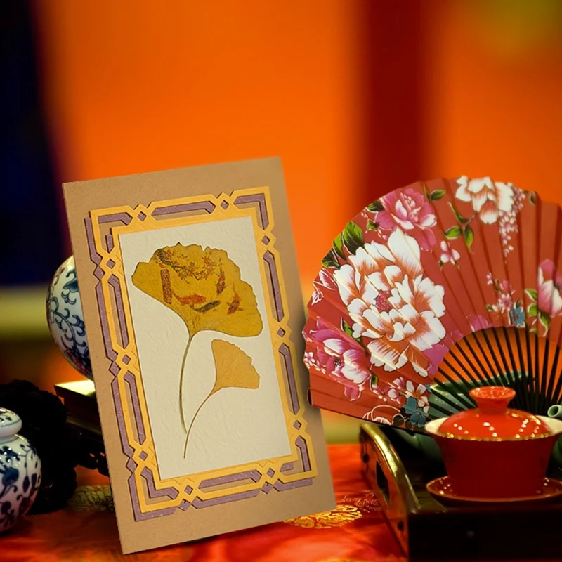 Aegean Gift 2022 Greeting Cards Unique Craft Dried Ginkgo Leaves Lasercut Invitation Cards Of Occasions Luxury