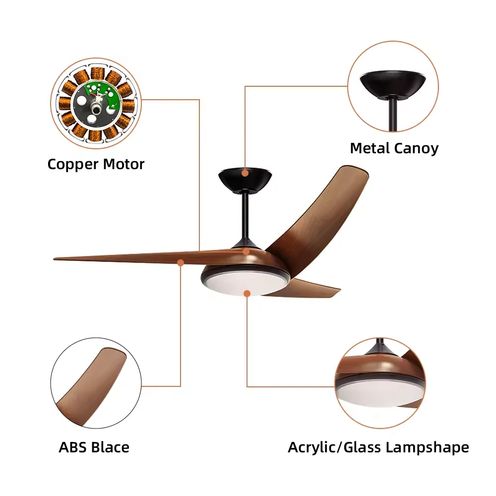 oem products 3 blades hard wired modern remote control 52 white wooden flush mount ceiling fan with dimmable led light 3 wind