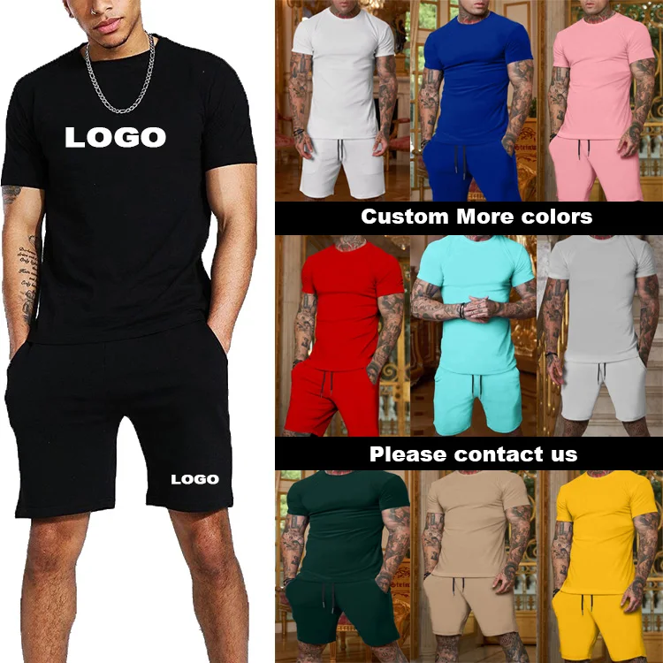 2022 new Customized logo man summer sports Casual drop-shoulder solid color t shirt and shorts sets mens 2 pieces shorts set