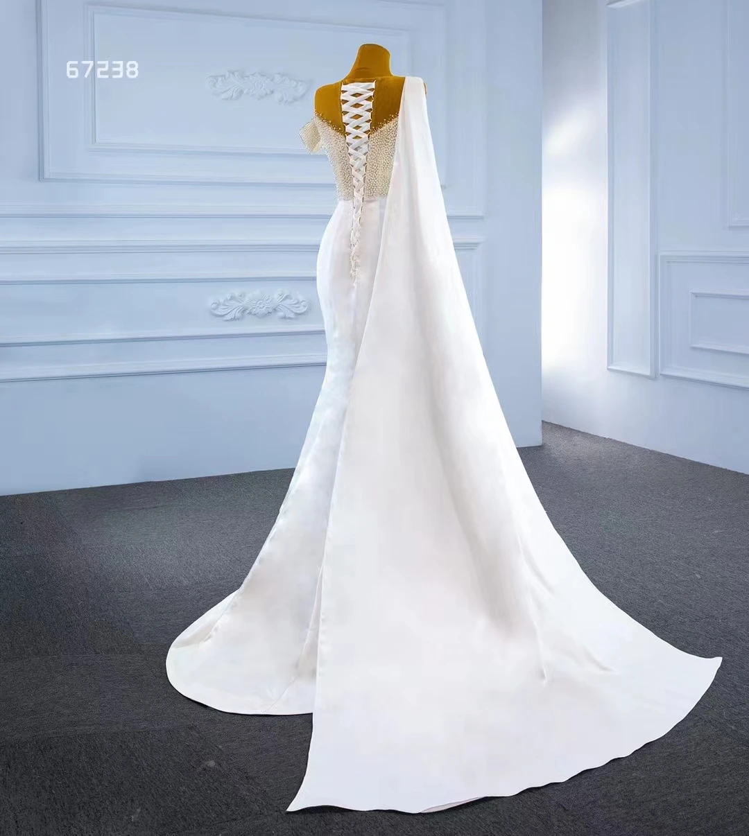 Feishiluo Luxury  Mermaid &shawl Wedding Dresses Sleeveless  Wholesale Pear Bead   Bridal Dress