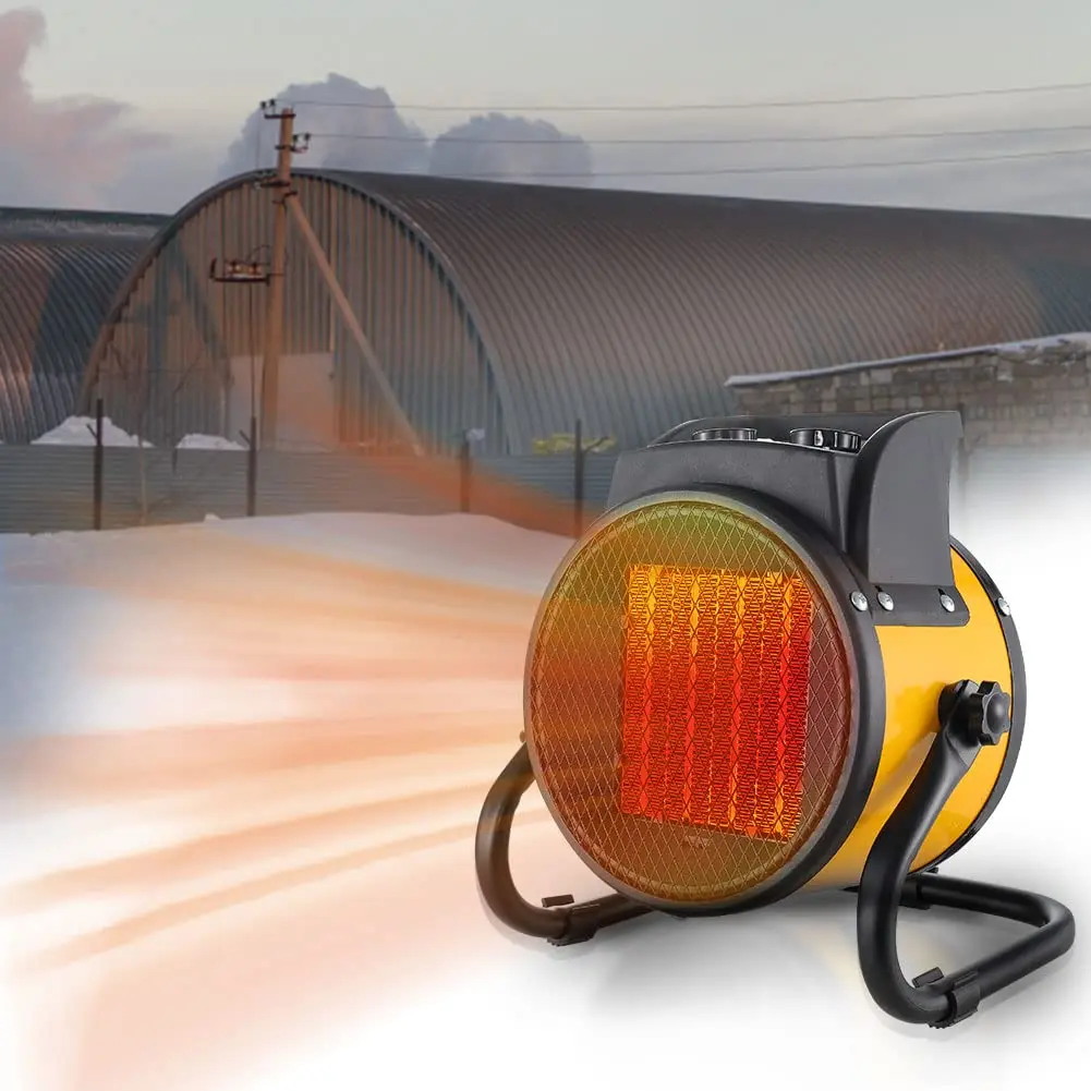 Small Metal Portable 2000W PTC Space Air Hot Electric Industrial Blower Fan Heater For Outdoor Garage Workshop Room Wind Handle