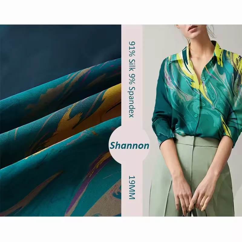 Top quality custom printing 91% Silk 9% spandex stretch printed natural silk georgette digital print for dress shirt scarf