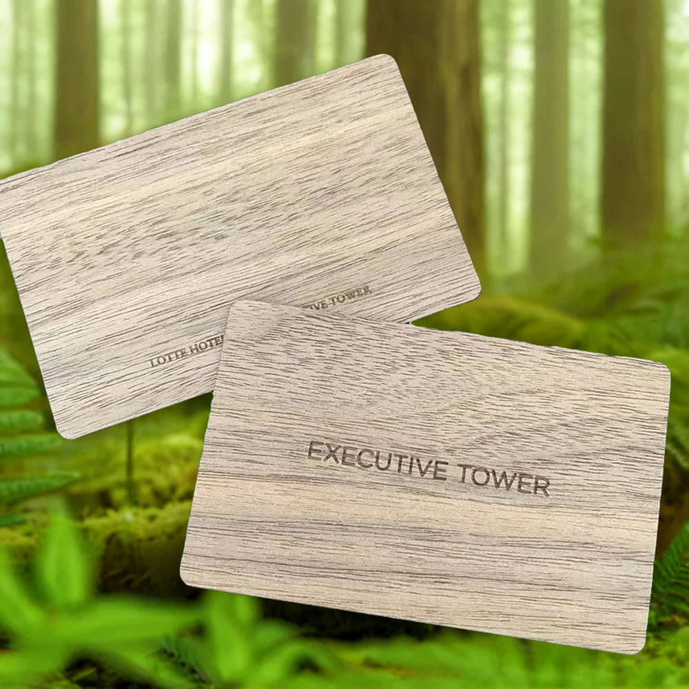 Eco-Friendly Custom Logo Printed Business Cards Laser Engraved VIP Guarantee with RFID NFC Wooden RFID Nfc Business Cards