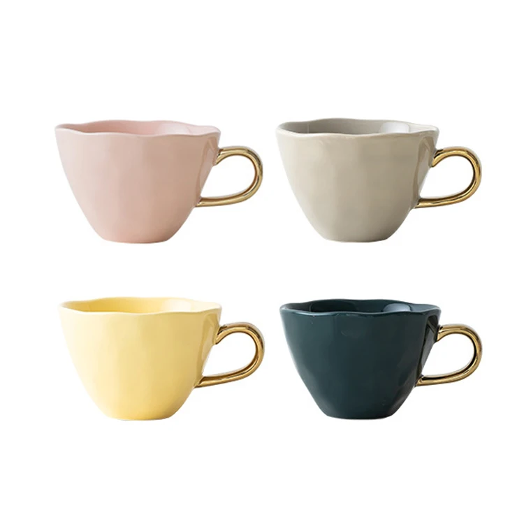 Cute polymer clay girls water cups ceramic coffee mug breakfast milk mugs with gold handle for home