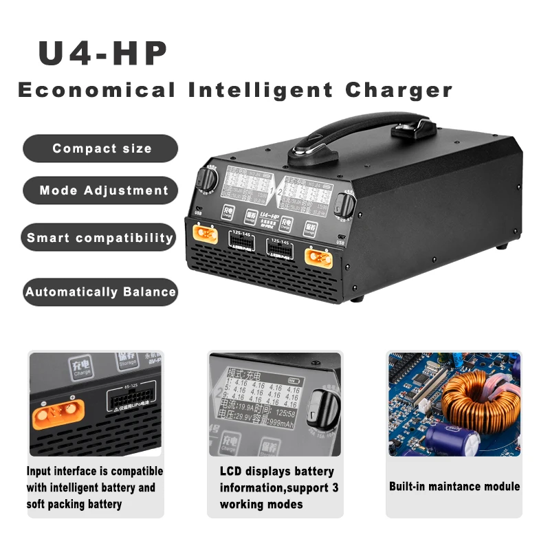EV-PEAK U4-HP баланс зарядное устройство двухканальный сельскохозяйственной Бла (беспилотный летательный аппарат умное для зарядки подходит LiPo / LiHv 6S-14S батарея