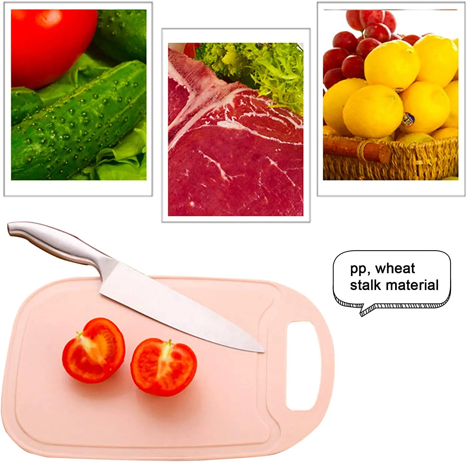 Juice Grooves Easy Grip Handle Dishwasher Safe Non Scratch Kitchen Eco Plastic Wheat Straw Chopping Cutting Board