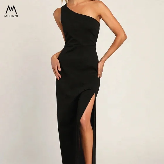 MXN L833 sexy one shoulder midi womens dress,ladies evening dresses women lady elegant,party luxurious slit sexy casual dresses