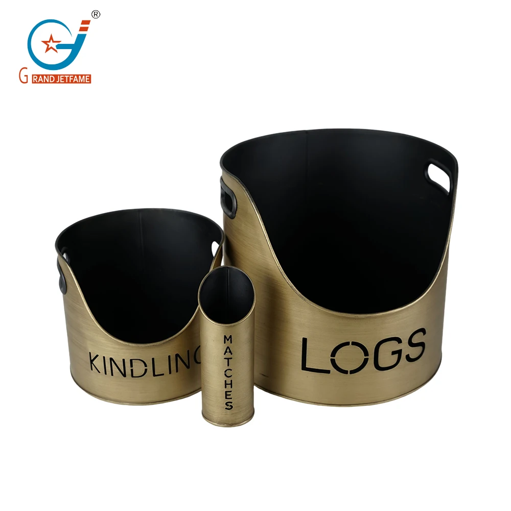 High Quality Metal Firewood Tools Bucket Black Iron Coal Ash Bucket Fireside Metal Storage Set