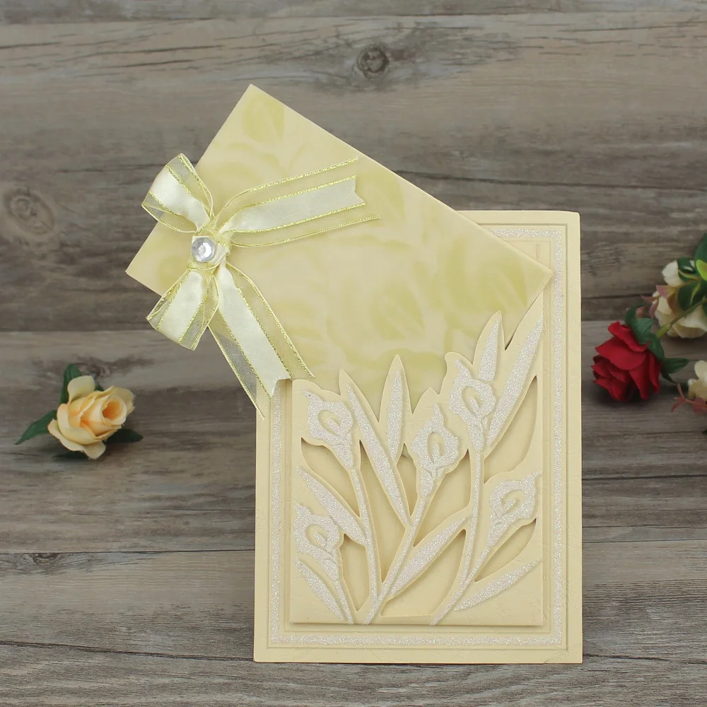 2024 Glamorous Fanciful Flower Gold Die Cut Tracing Paper Best Wedding Cards customized birthday invitation cards