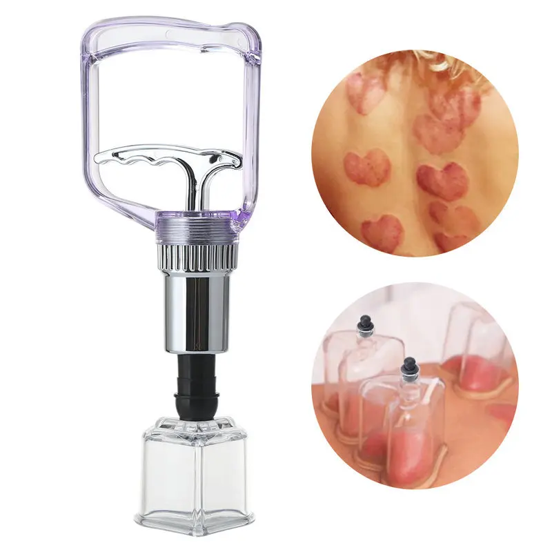 New Fashion Transparent Purple Color Air pump Big Size Cupping Hand Pump Vacuum Gun For Beauty Love Heart Shape Cupping Cup