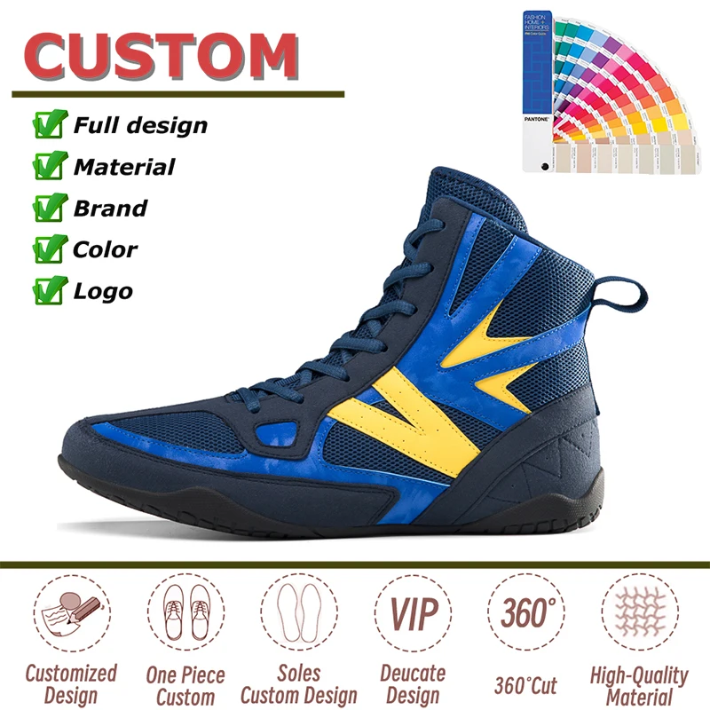 Custom Sneakers Unisex Non-slip Wrestling Shoe Boxing Shoe Men Mesh Rubber OEM Design Breathable Fitness Sports Training Shoes