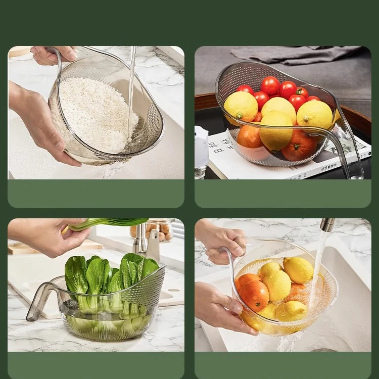 Draining Basket Kitchen with Handle Rice Basin Plastic Food Containers PE Small Plastic Box Home Organizer Modern Home Appliance