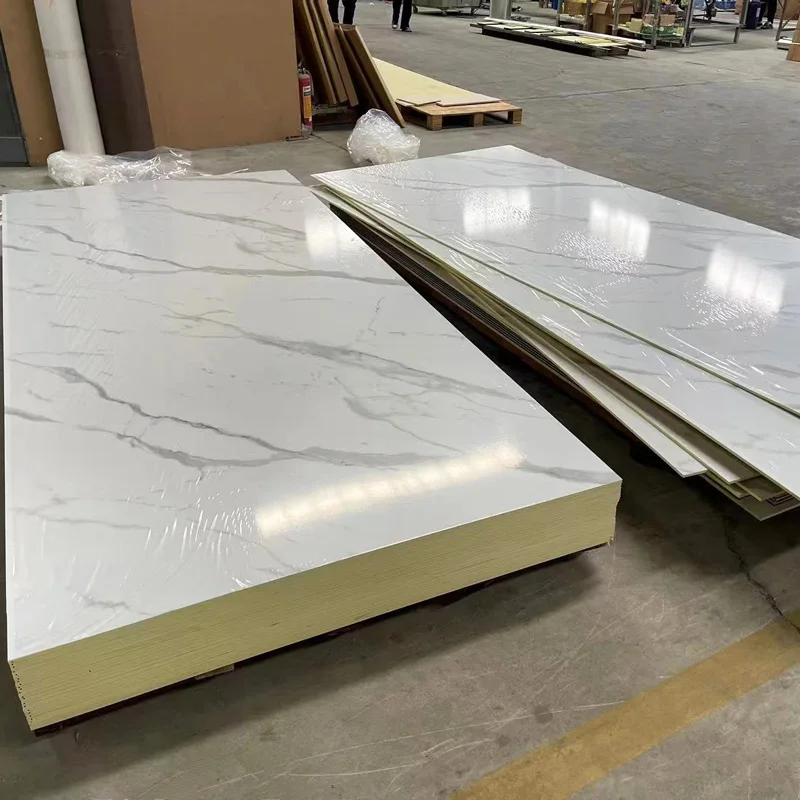 Continuous Marbling High Glossy Marble Surface Bamboo Charcoal Fiber Board Wall Panels Wood Veneer PVC Wall Panel Marble Sheet