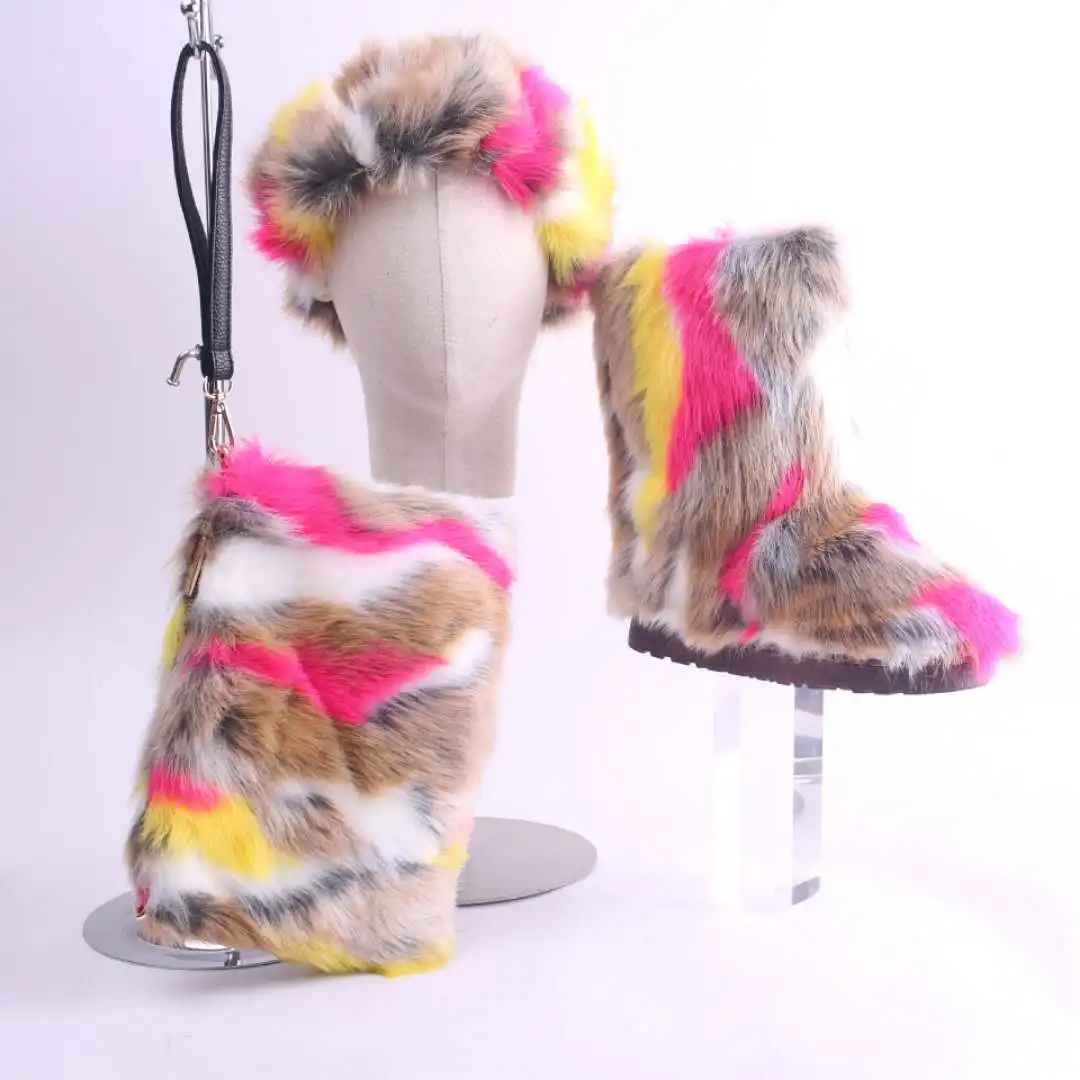 latest design winter ladies character boots faux fox fur booties for women outdoor house shoes