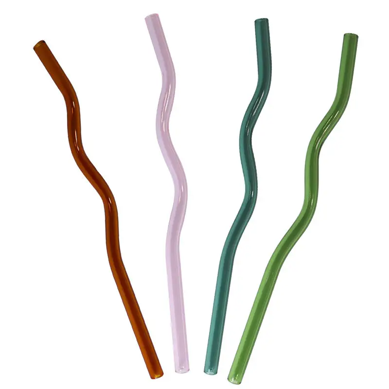 Heat-Resistant Creative Colorful Juice Straw Colorful Glass Straw Transparent Glass Tube Lip-Protecting Straw