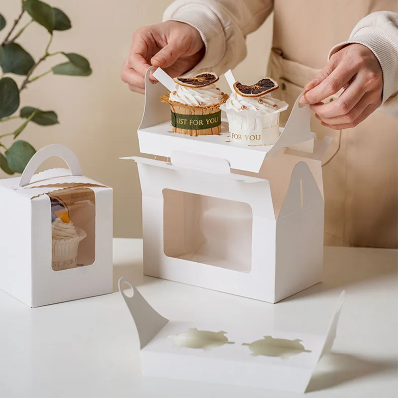 Custom 4 pack 6 pack cupcake box Bread tart packaging Cake box Dessert packaging with window