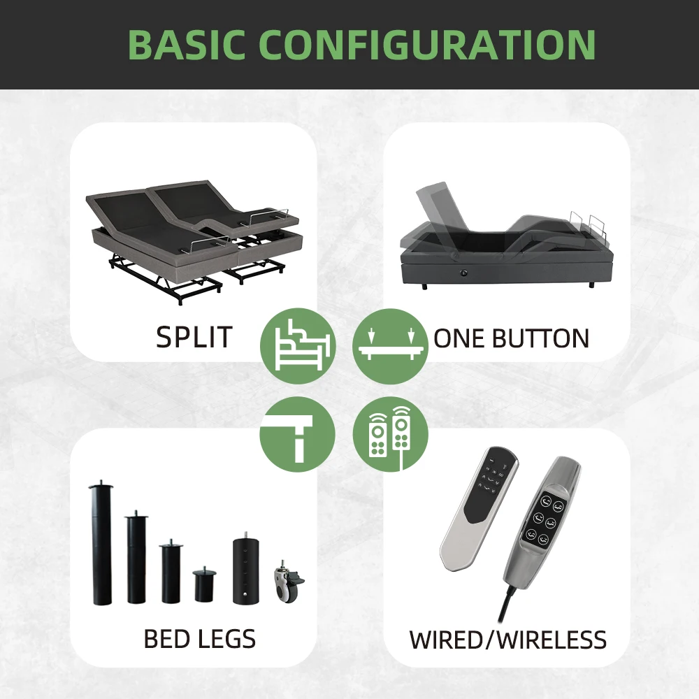 electric adjustable bed base Split King Size beds frame adjusts height for home care furniture sets  modern massage bed & table