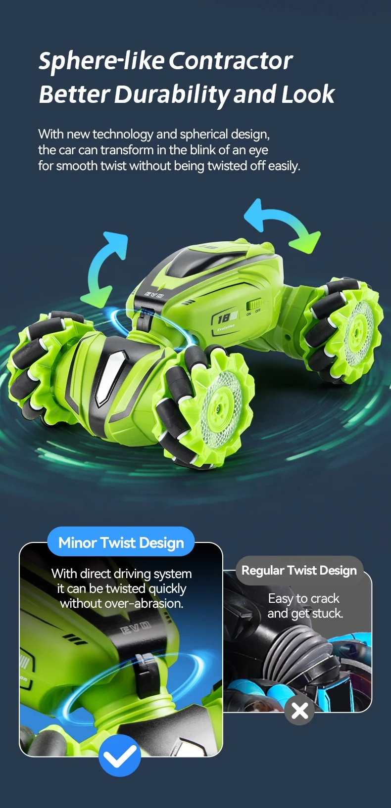 New Arrival Twist Car 2.4g Stunt Remote Control Stunt Car With Lighting And USB Charging For Kid Gift