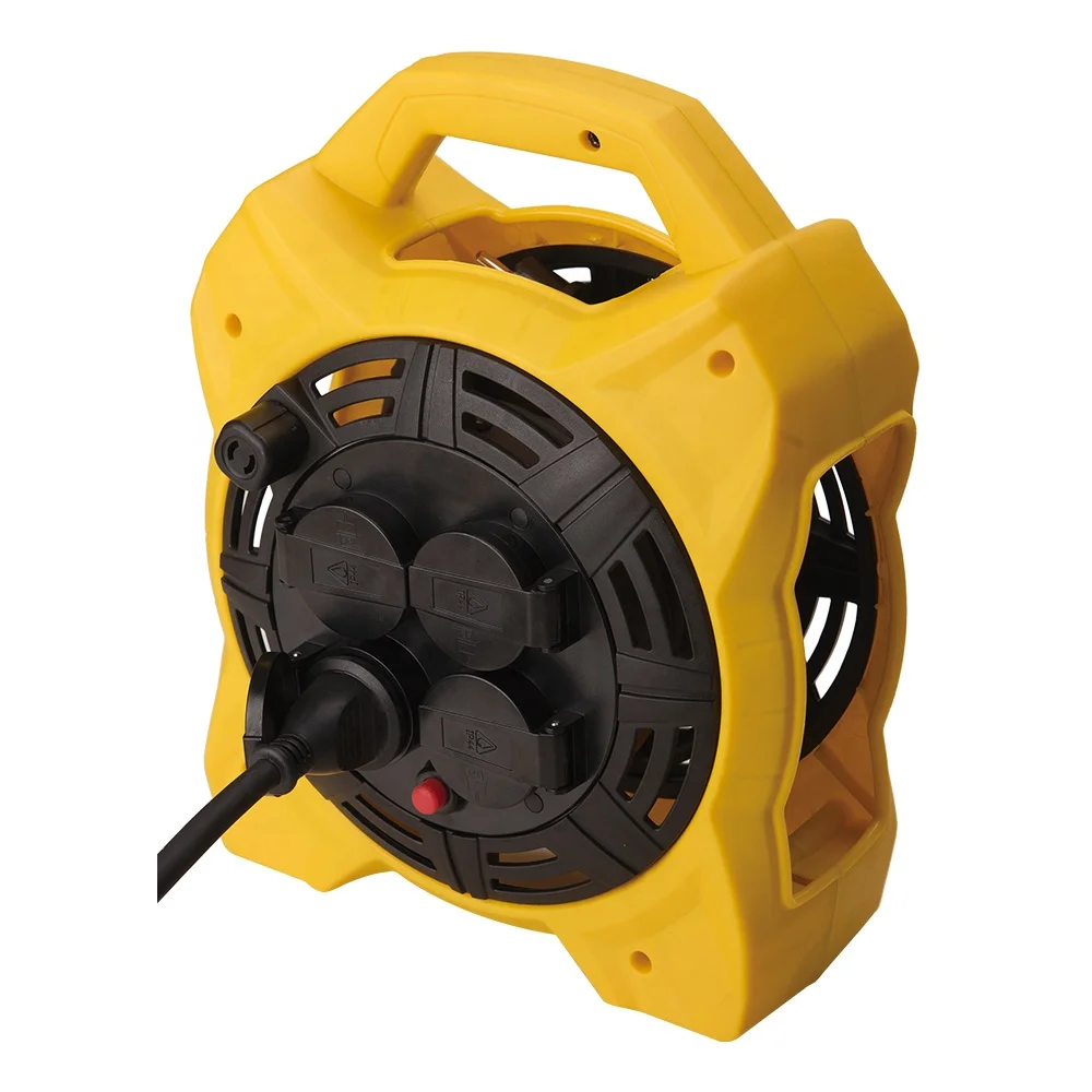 25M Outdoor IP44 Four Ways Sockets Cable Reel with 18W LED Work Lamp
