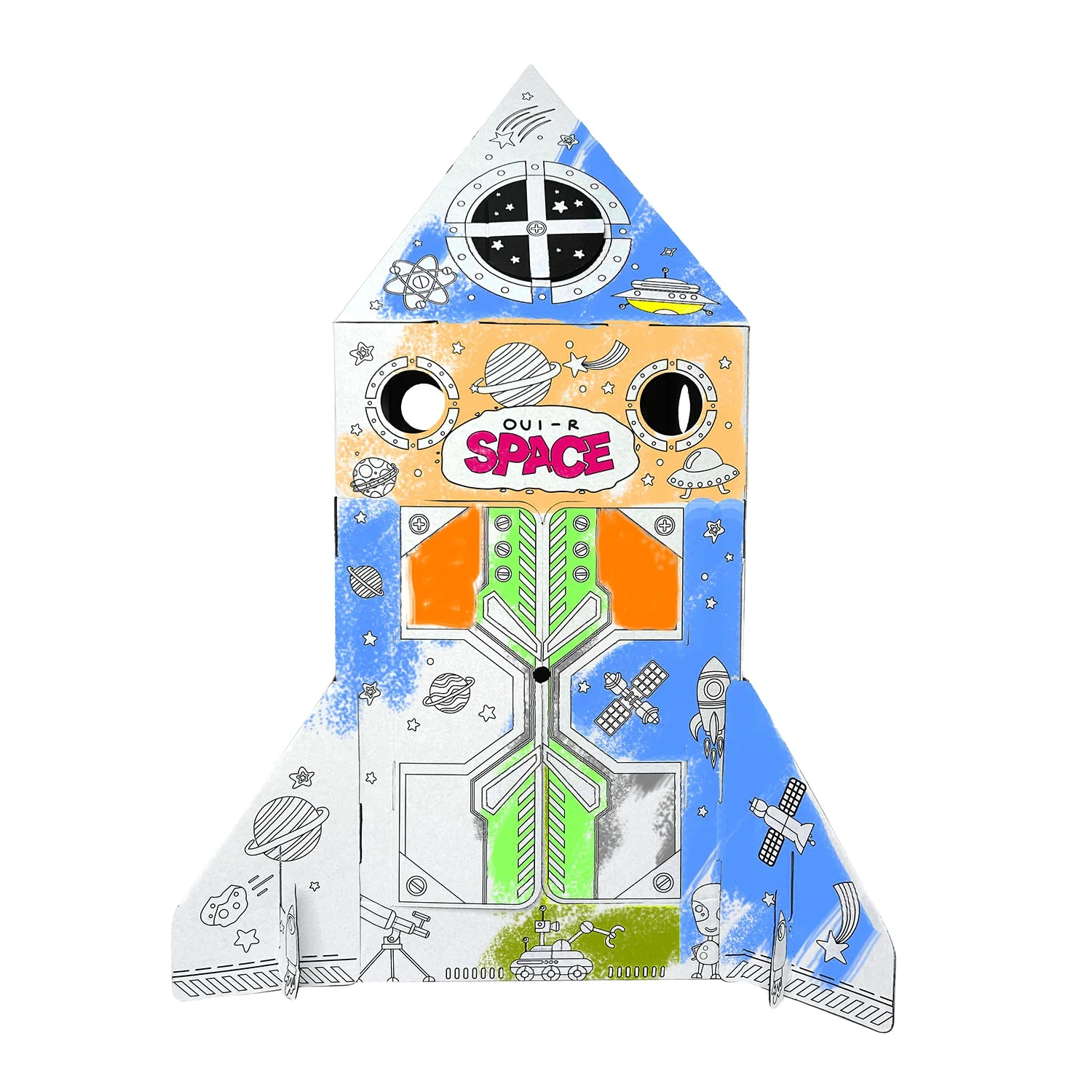 Eco-friendly Kids Rocket Learning Painting Game Doodle Big Drawing Colour-in Cardboard Playhouse