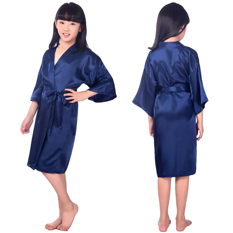 Toddler Baby Kid Solid Silk Satin Kimono Bathrobe Dress Nightgown Party Clothes Girls Sleepwears