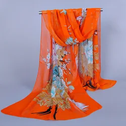 Hot Sale Multicolor Women Fashion Scarves Spring Summer Custom Printed Chiffon Silk Scarf