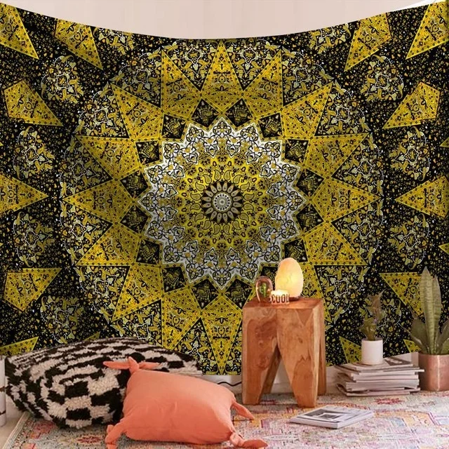 Customized 2021 hot sale Factory decorative Digital Printed hippie bohemian trippy large mandala tapestry wall hanging