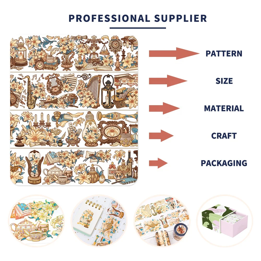 Custom PET Transparent Gold Foil Washi Tape Advanced Crafts Clear Gloss PET Tape For Scrapbook Journal