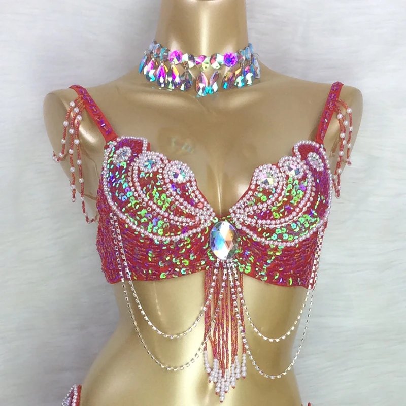 Sexy Women Beaded Sequins Stage & Dance Carnival Tops BRA In USA Size Professional Belly Dancer Outfits Belly Dance Costumes Bra