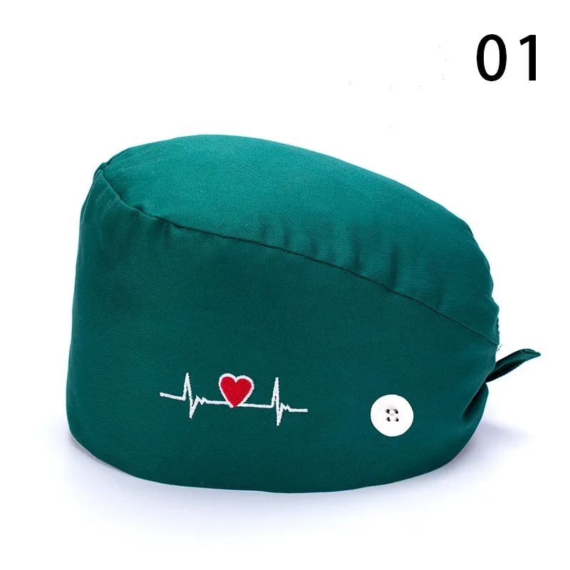 Scrub Caps Women Men Surgical Cap Bee Pharmacy Medical Solid Pets Clinic Doctors Dentist Nursing Beauty Salon Hat with Buttons