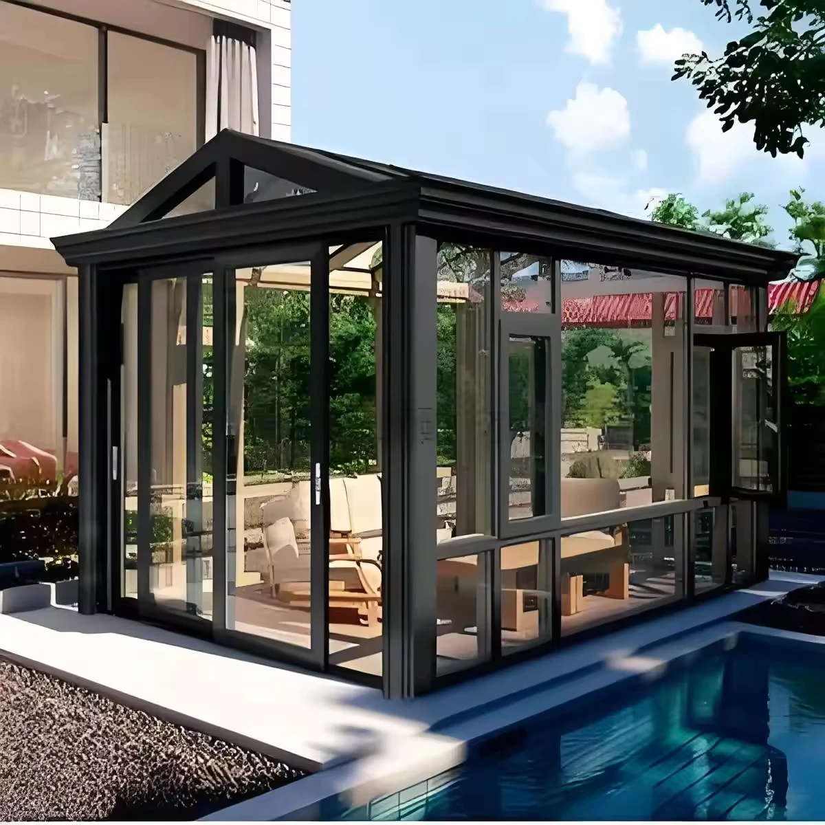 Modern Design Aluminum Frame Prefab Kit for Insulation Glass Conservatory Roof with Sliding Door for Sunrooms & Glass Houses